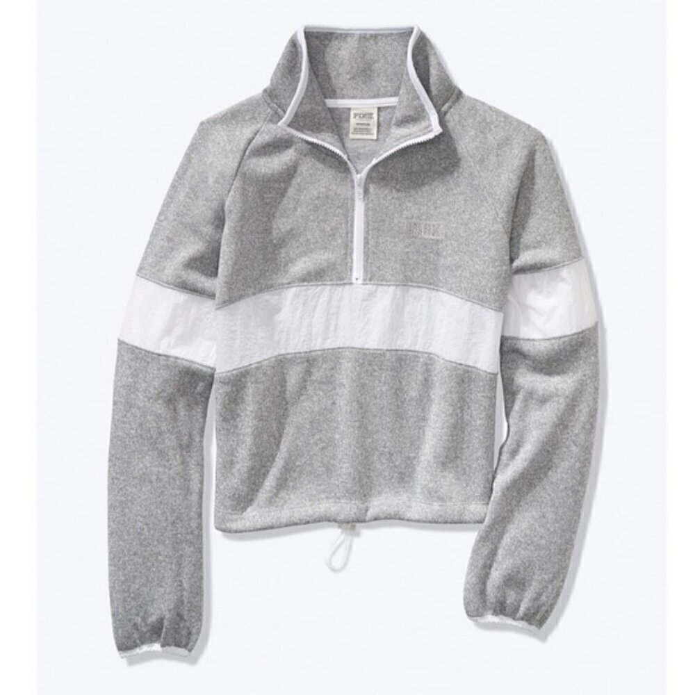 PINK Victoria's Secret Half Zip Sweater Knit Cropped Pullover Sweatshirt  Gray